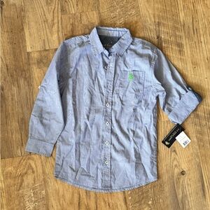 NWT U.S. Polo Assn. Boys Blue and White Pinstripe Button Down Shirt Size 8